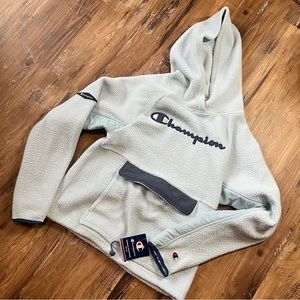Champion Women’s S Snowdrop Gray Blue Sherpa Fleece Hoodie Sweatshirt Pullover